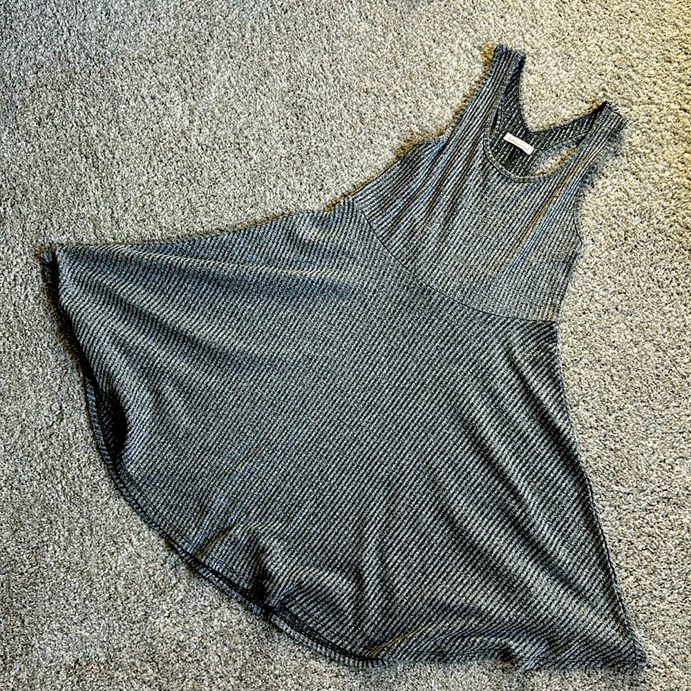 Gray Striped Sleeveless Dress